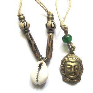 Buddha and Cowrie Shell Hemp Necklace Set